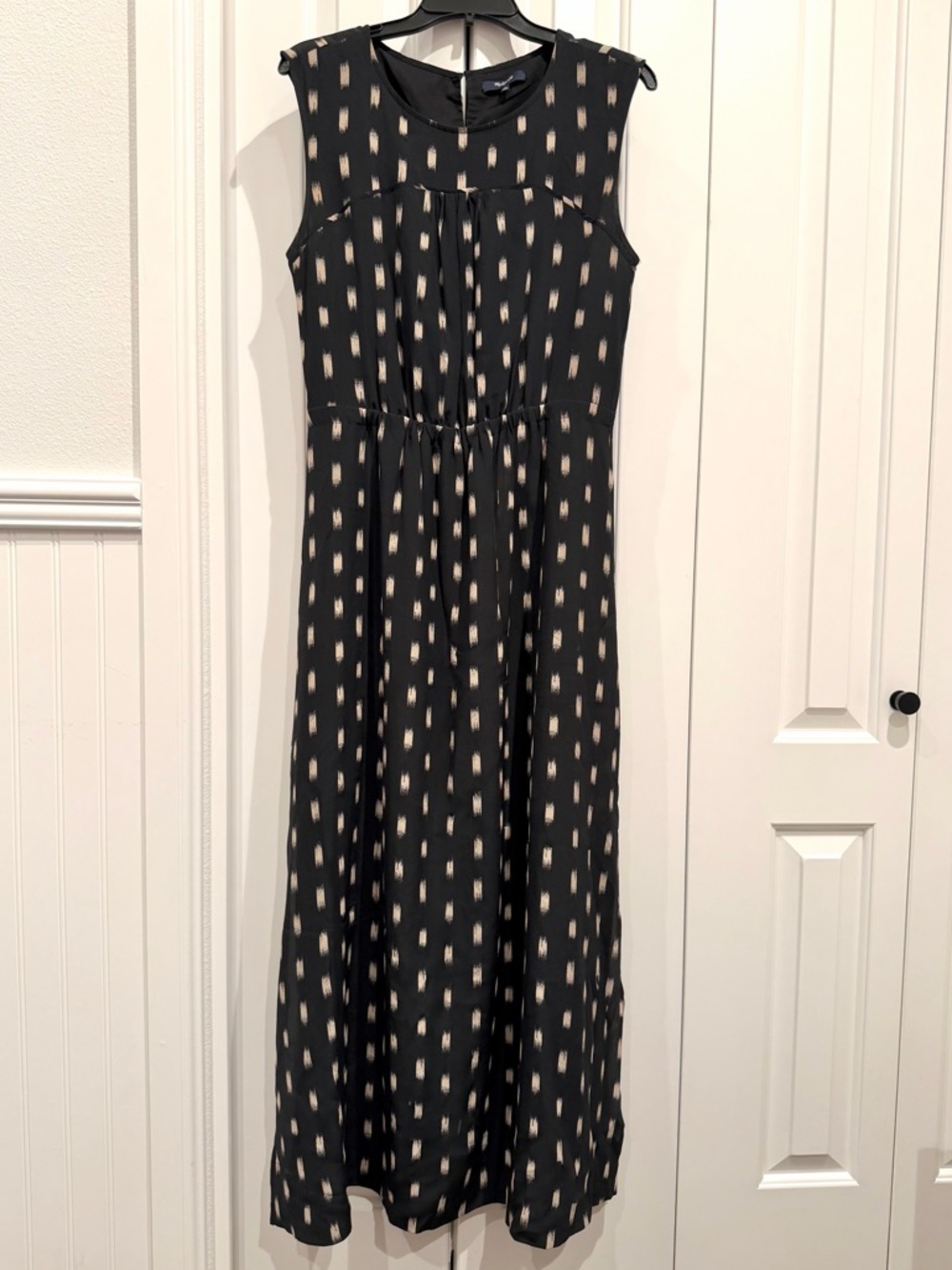 Madewell Women’s Ikat  Brushed Silk Maxi Dress Black/Cream SZ: 10 - Picture 5 of 11